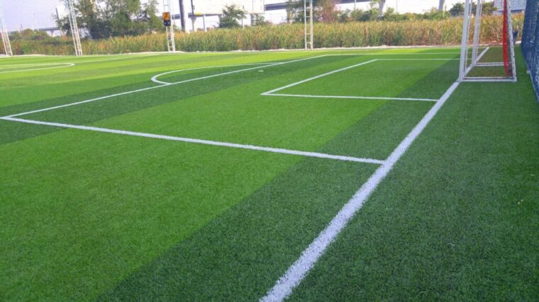 Here is a photo of a football pitch that has recently had artificial grass installed. Leicester artificial grass services carried this out